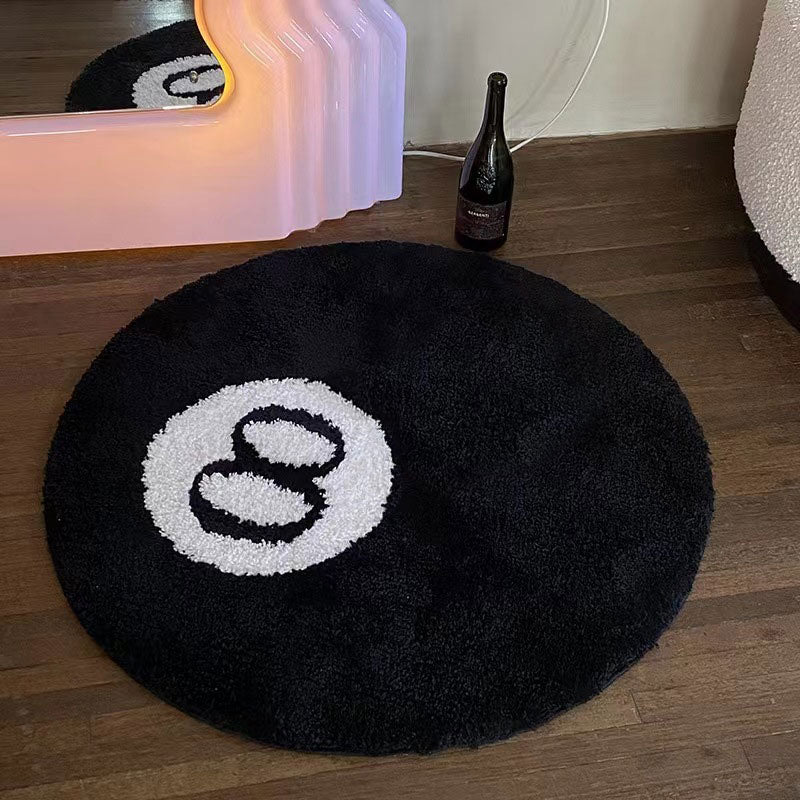 Black flocked square rug with velvet touch, non-slip floor mat in 60cm, 80cm, or 100cm size for living room, bedroom, or study.
