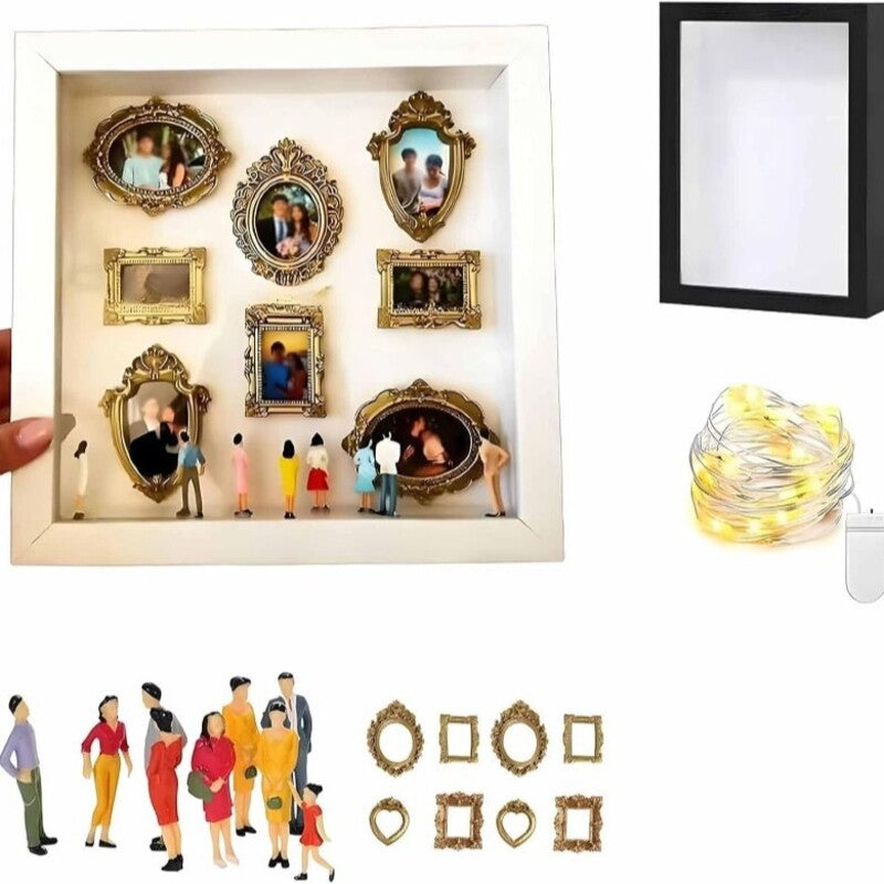 DIY Mini Museum Shadow Box Display Kit – Wooden Collectible Frame Decor with Figurines 25x25cm Black