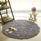 Round Cavira shaggy faux fur rug with 4.5cm deep pile in various sizes and colors, featuring a non-slip latex base for bedroom and living room.