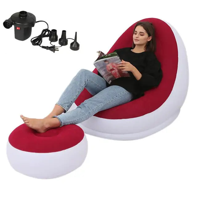 Inflatable Lounge Chair with Footrest - Portable Air Sofa for Indoor & Outdoor - Cavira