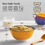Colorful Ceramic Soup & Cereal Bowls Set of 6 – 23oz Porcelain Serving Bowls for Soup, Salad, Pasta & Oatmeal | Microwave & Dishwasher Safe Modern Dinnerware Set