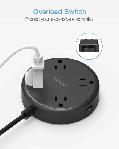 Cruise Power Strip with USB - 4 Wide Spaced Outlets, 3 USB Ports, Flat Plug 4.5Ft Extension Cord - Essential Travel and Dorm Charging Station in Black - GG store