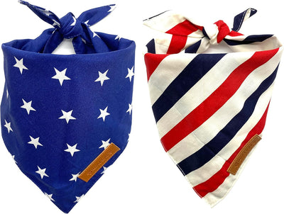 Festive 4th of July Reversible Dog Bandanas - 2 Pack of Patriotic American Flag Scarves for Small & Medium Dogs, Durable & Stylish!