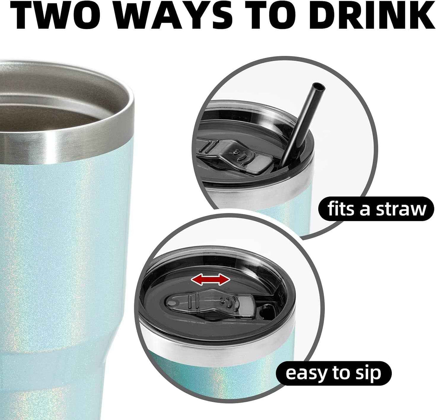 30Oz Insulated Tumbler with Lid and Straws - Stainless Steel Double Vacuum Travel Mug for Home, Office, and Parties - Glitter Teal - GG store