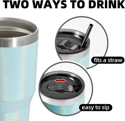 30Oz Insulated Tumbler with Lid and Straws - Stainless Steel Double Vacuum Travel Mug for Home, Office, and Parties - Glitter Teal - GG store