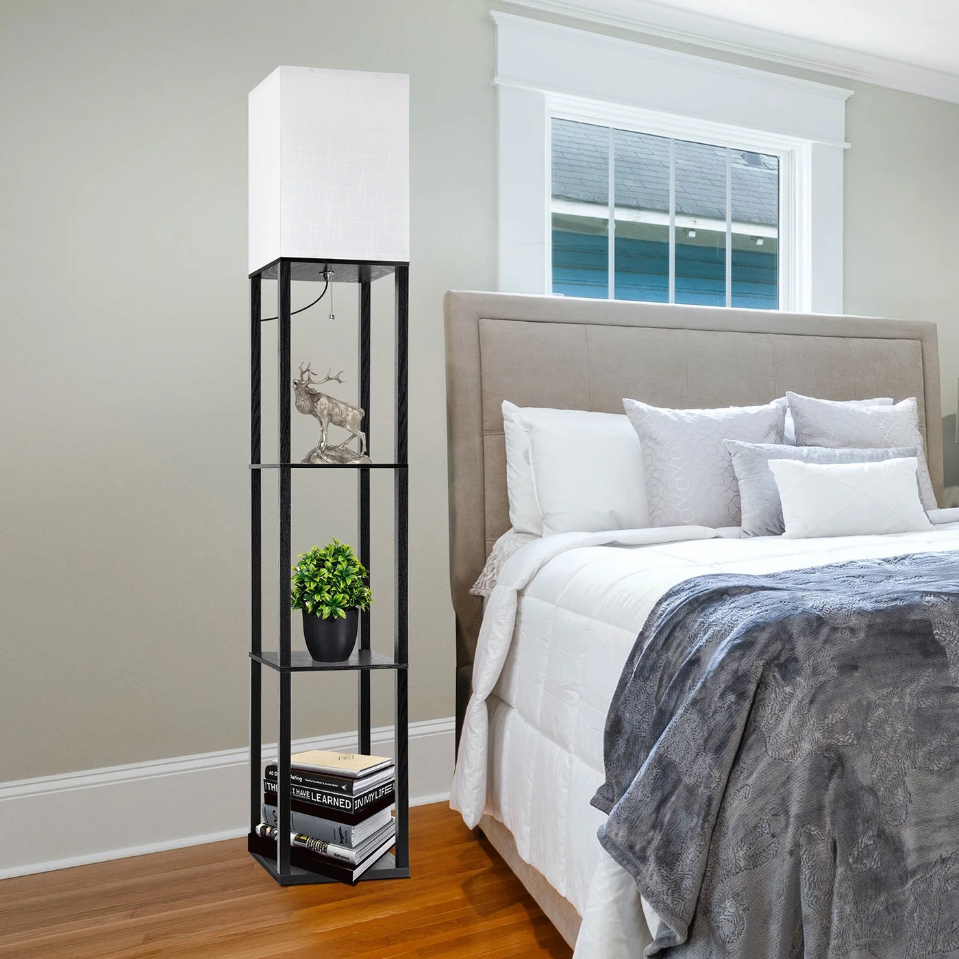 63" Shelf Floor Lamps with Shelves for Living Room Bedroom Office  Wood Modern Standing Lamps Black - GG store