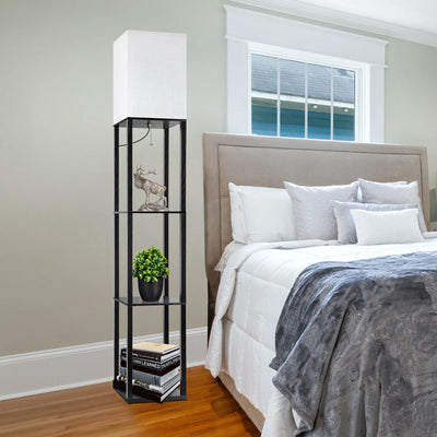 63" Shelf Floor Lamps with Shelves for Living Room Bedroom Office  Wood Modern Standing Lamps Black - GG store