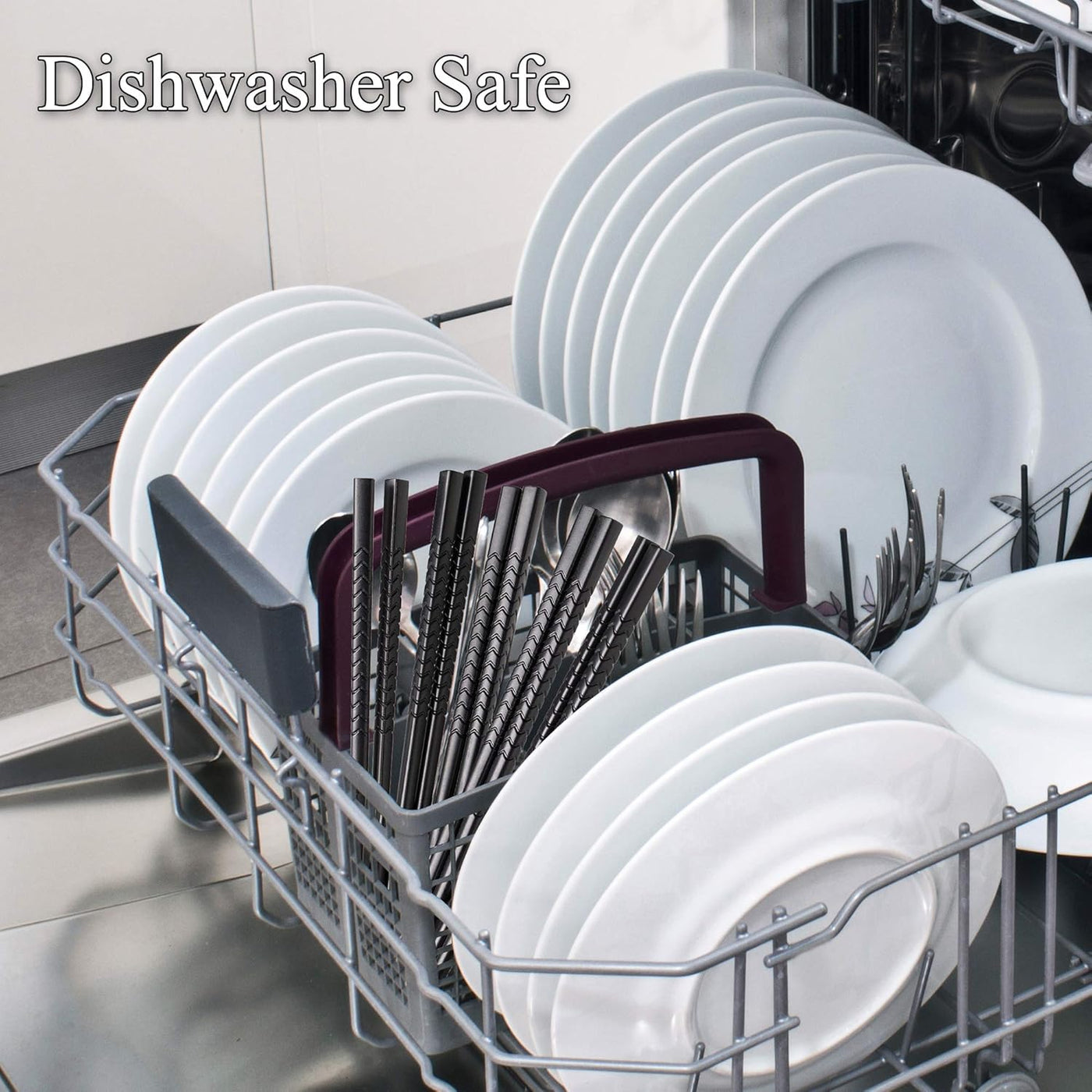 Reusable 5 Pairs Fiberglass Chopsticks - Dishwasher Safe, Japanese & Chinese Style with Elegant Wave Pattern, 9.5 Inches