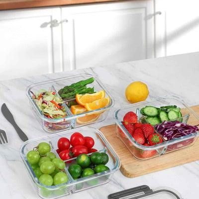 [5-Pack, 36 Oz] Glass Meal Prep Containers 3 Compartment with Lids, Glass Lunch Containers,Food Prep Lunch Box,Bento Box,Bpa-Free, Microwave, Oven, Freezer, Dishwasher (4.5 Cups) - GG store