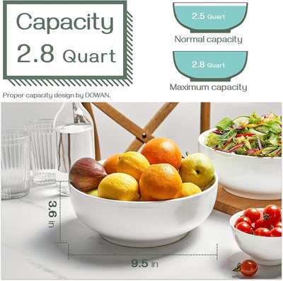 Elegant 9.5" Serving Bowls - Perfect for Salad, Pasta & Entertaining - Dishwasher & Microwave Safe - Stylish Centerpiece for Your Dinner Parties