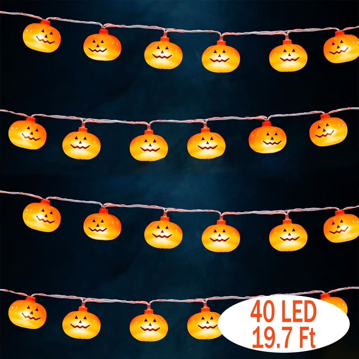 Enchanting 40 LED Pumpkin String Lights - 19.7 FT Waterproof 3D Jack-O-Lanterns for Spooky Indoor & Outdoor Halloween Decor