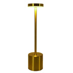Cavira minimalist iron desk lamp with touch dimmer, 3-color LED, cordless rechargeable design, in white, black, and gold.
