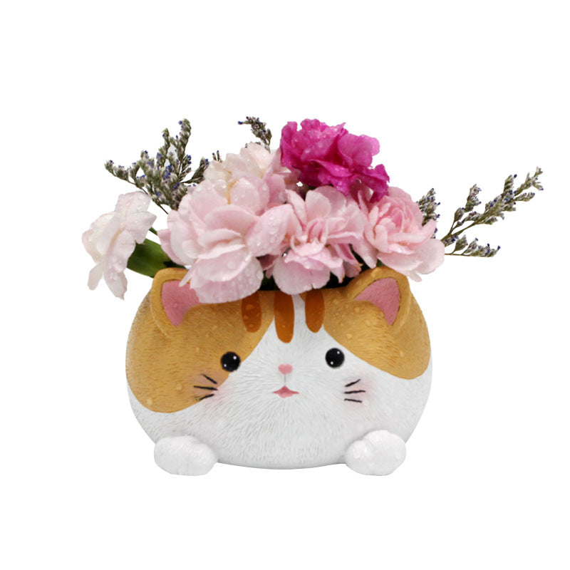 Cute cat-shaped resin succulent planter by Cavira, 10x10.5x6.8cm, perfect for desktop, balcony, or shelf décor for cat lovers.