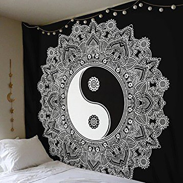 Colorful Mandala Boho tapestry wall hanging by Cavira, featuring psychedelic beach design, perfect for bedroom, living room, or outdoor decor.