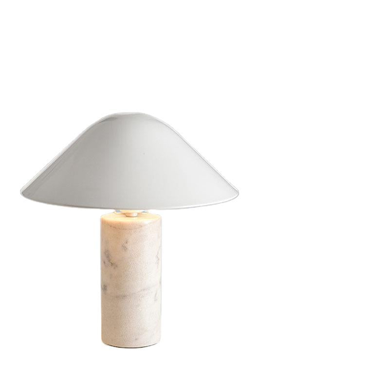 Marble stone mushroom table lamp with natural stone base, black and white design, suitable for bedside or living room decor.