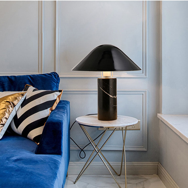 Marble stone mushroom table lamp from Cavira with a natural stone base, black and white design, ideal for bedside or living room decor.