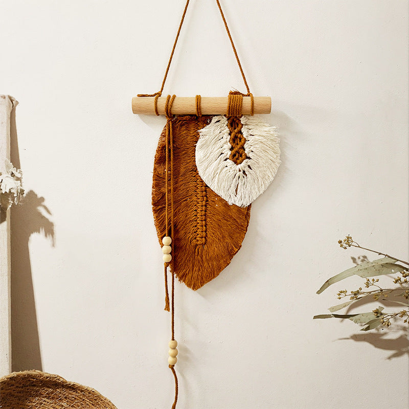 Boho Macrame Leaf Wall Hanging – Handmade Decorative Wall Art Brown One Size