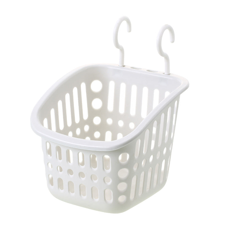 Plastic wall-mounted storage basket with double hooks, ideal for kitchen, bathroom, or bedroom organization by Cavira.