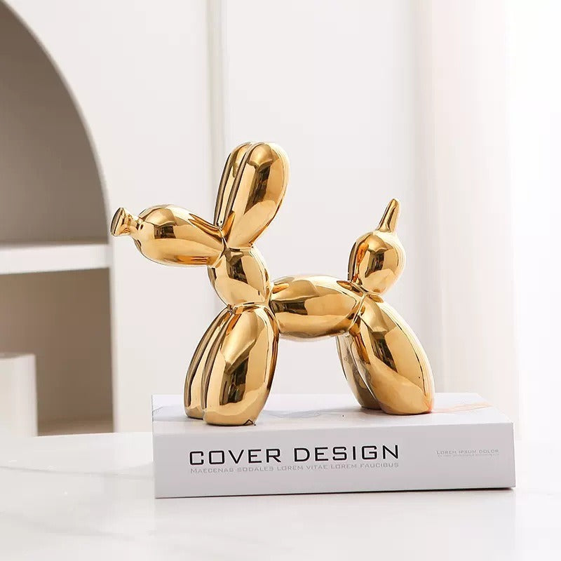 Ceramic balloon dog sculpture by Cavira, modern minimalist decor ornament in 8 colors, 20x18cm, ideal for shelf or desk display.