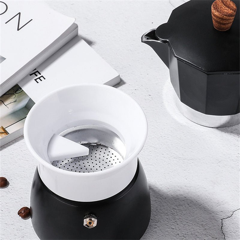 Cavira Moka Pot coffee dosing funnel and powder ring for 3- and 6-cup espresso, mess-free coffee grounds dispenser and tamper accessory