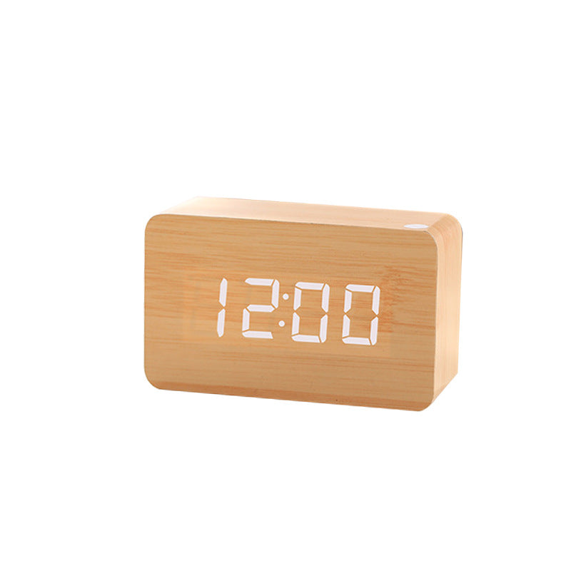 Wooden LED Digital Alarm Clock - Voice Control with Temperature & Date Display - Cavira