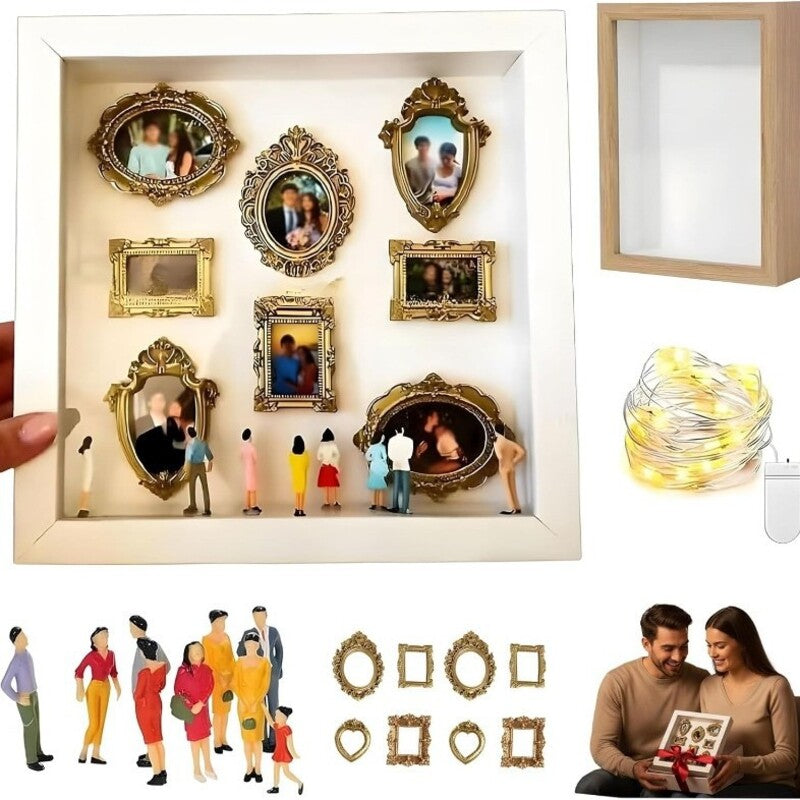 DIY Mini Museum Shadow Box Display Kit – Wooden Collectible Frame Decor with Figurines 25x25cm Wood Color