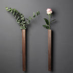 Solid wood wall hanging vase with glass insert by Cavira, hydroponic flower vase for living room or bedroom decor.