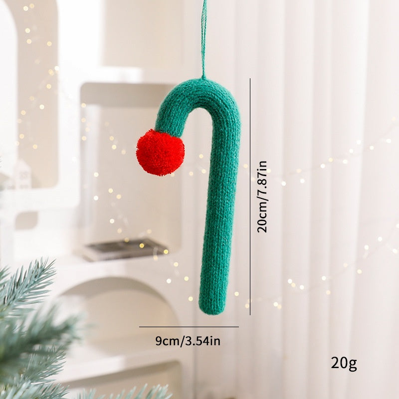 Christmas Knitted Cane Decoration Ornament, Knitted Crooked Cane Hanging Decor
