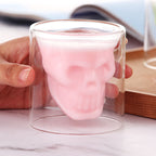 Cavira double wall skull glass made of borosilicate for whiskey, beer, and cocktails, showcasing its unique skull design and clear construction.