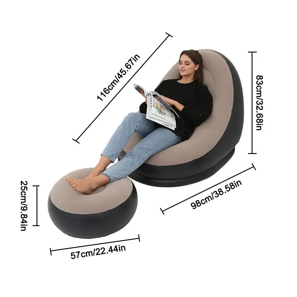 Inflatable Lounge Chair with Footrest - Portable Air Sofa for Indoor & Outdoor - Cavira