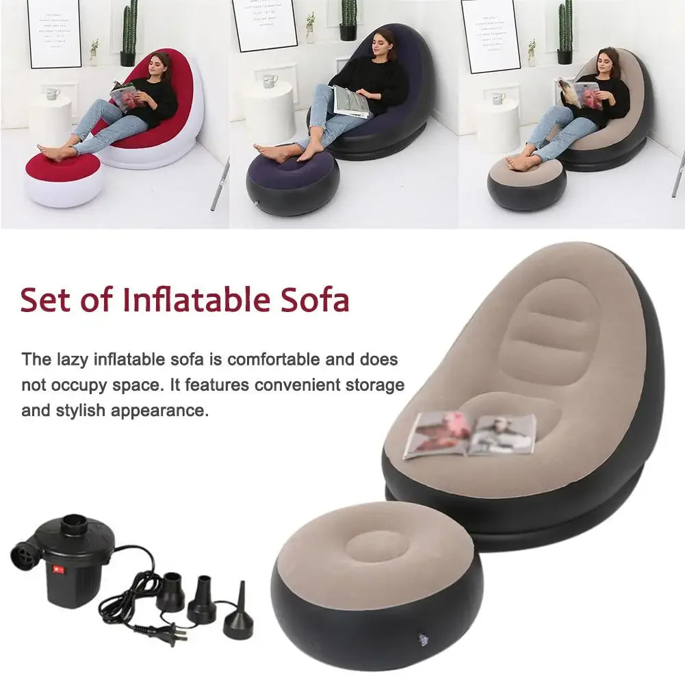 Inflatable Lounge Chair with Footrest - Portable Air Sofa for Indoor & Outdoor - Cavira