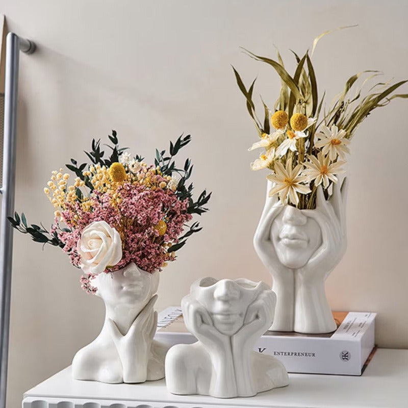 Ceramic human body art vase by Cavira, Nordic sculptural figure, designed for home decor, shelf styling, and gifting.