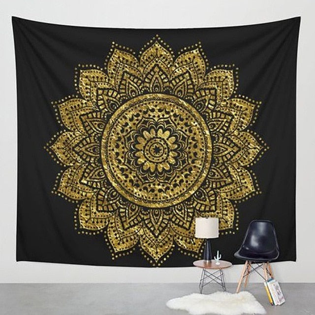 Cavira Mandala Boho tapestry wall hanging with psychedelic beach design, suitable for bedroom, living room, or outdoor decor.