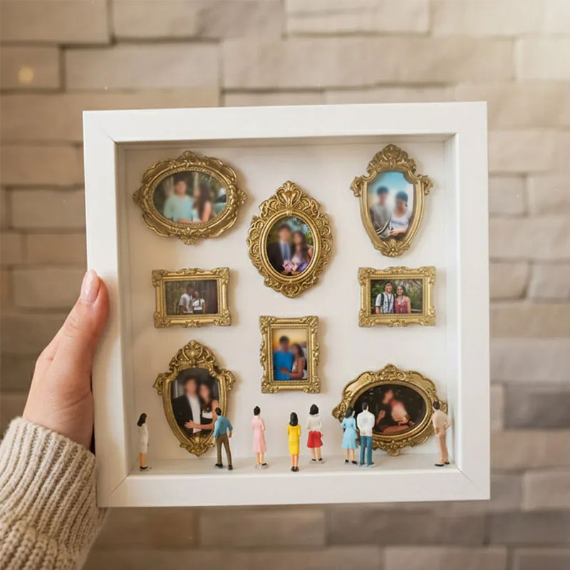 DIY Mini Museum Shadow Box Display Kit – Wooden Collectible Frame Decor with Figurines 25x25cm White