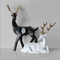 Eprolo Fortune Deer resin figurines in black, gold, and white, sitting and standing, modern minimalist home decor, 17-30cm tall