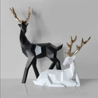 Eprolo Fortune Deer resin figurines in black, gold, and white, sitting and standing, modern minimalist home decor, 17-30cm tall