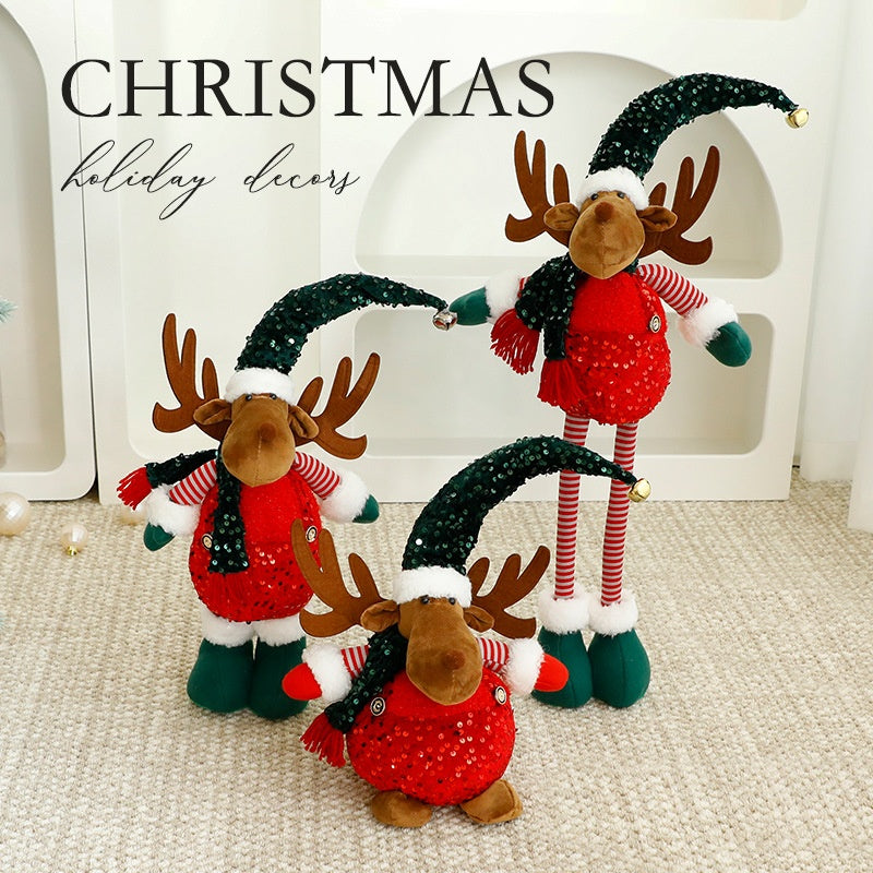 Standalone Christmas Standing Stretch Dolls, Hotel Window Display Snowman Reindeer Plush Toys Decorations