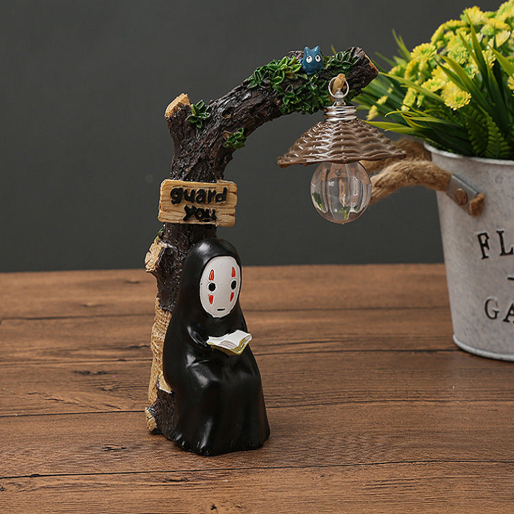 Japanese Anime Faceless Character Night Light - Resin Reading & Knitting Figurine Lamp - Cavira