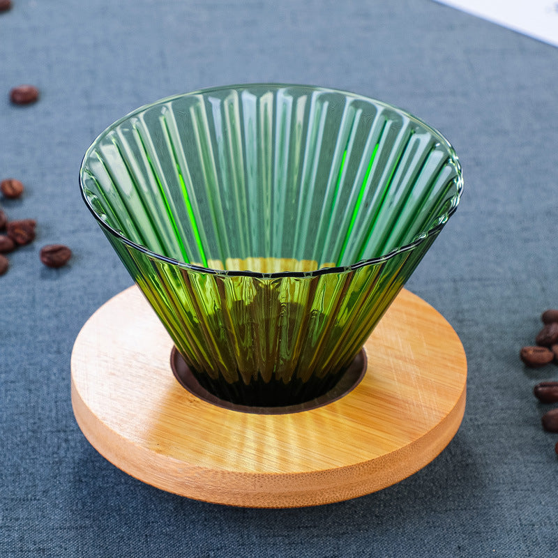 Colorful glass pour-over coffee dripper and cloud pot set with wooden tray, Japanese minimalist coffee accessory by Cavira.