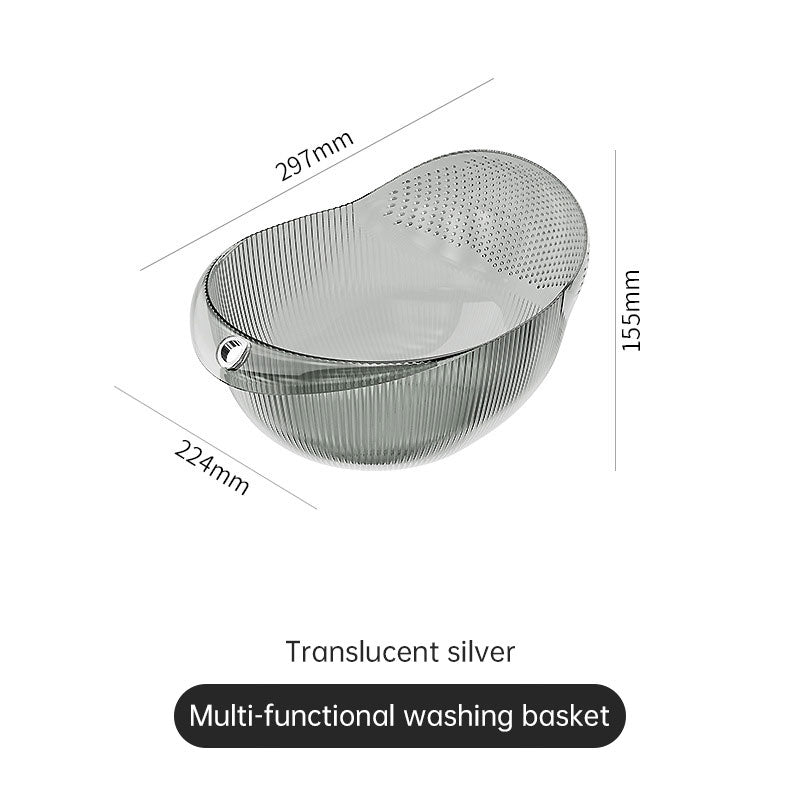 Cavira multifunctional vegetable washing and drain basket made of PET plastic, used for rinsing fruit, rice, salad, and kitchen storage