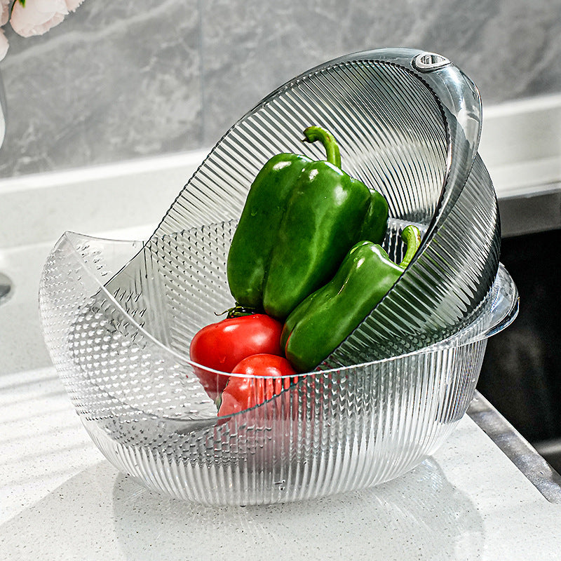 Cavira multifunctional vegetable washing and drain basket made of PET plastic, used for rinsing fruits, vegetables, rice, and kitchen storage