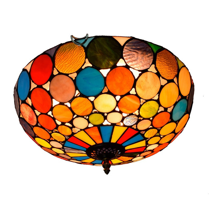 Tiffany Style Stained Glass Ceiling Light – Vintage Flush Mount Hallway & Entryway Fixture