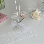 Cavira love heart glass vase with ribbon, romantic hydroponic flower vase for home decor or gifting, aromatherapy bottle.