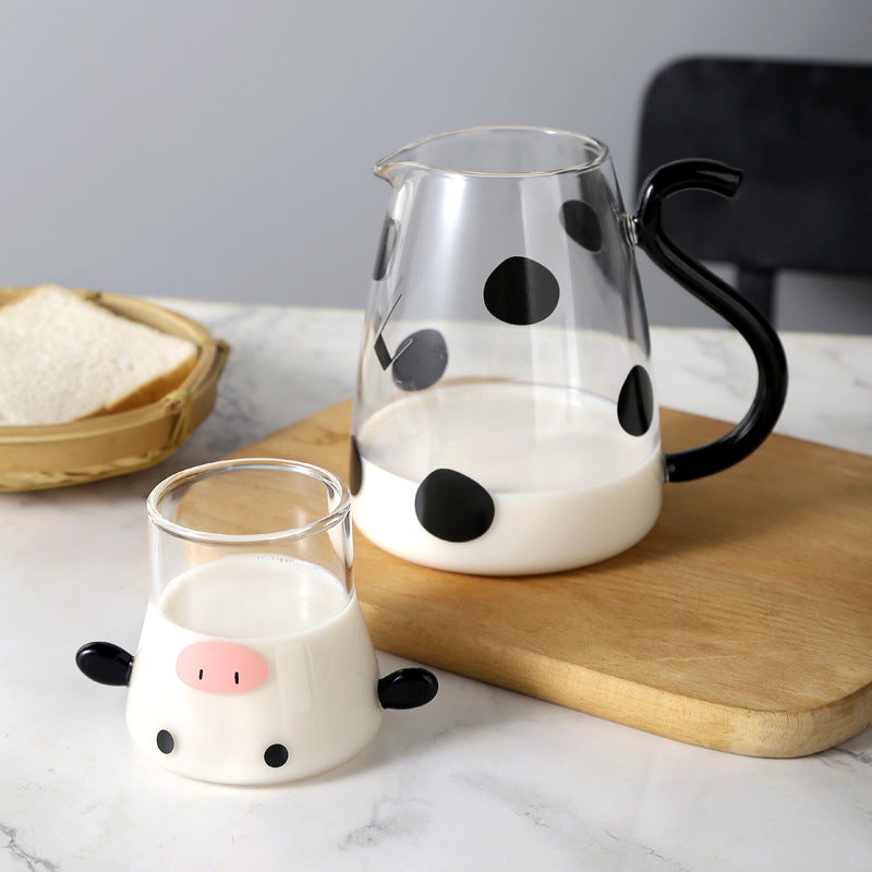 Cavira cartoon glass water jug and pitcher set with 500ml and 1800ml capacity, clear glass cold drink carafe for home and dining.