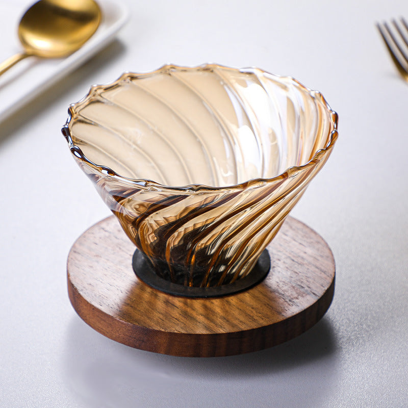 Colorful glass pour-over coffee dripper and wooden tray set by Cavira, featuring a minimalist Japanese design and multiple styles.