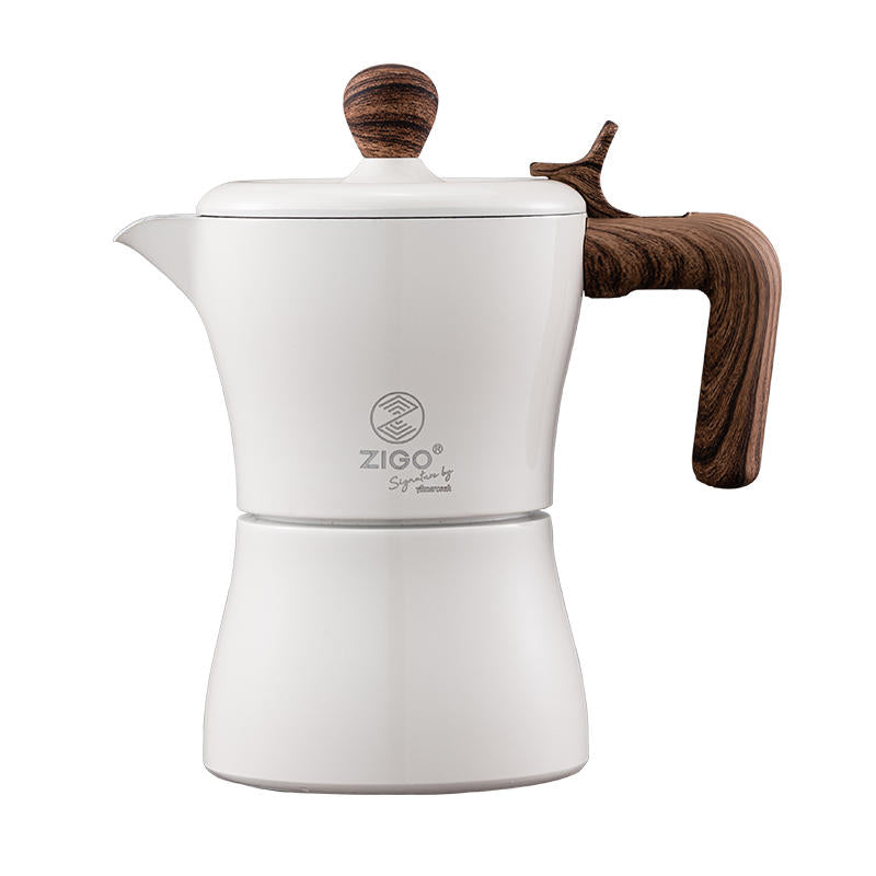 Cavira Moka Pot stovetop espresso maker in vibrant color, compatible with gas, electric, and induction stoves for rich Italian-style coffee.