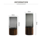 Rustic wooden glass vase with smoke grey finish by Cavira, ideal for living room or dining table Nordic home decor.