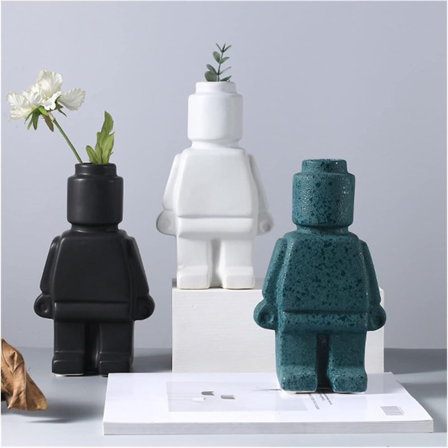 Cavira Lego resin vase for home decor, minimalist dried flower vase on a shelf, ideal for living room or desk styling.