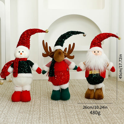 Standalone Christmas Standing Stretch Dolls, Hotel Window Display Snowman Reindeer Plush Toys Decorations