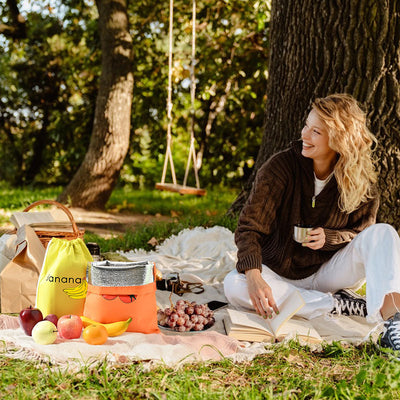 Insulated bag: Reusable storage organizer for bananas, lettuce and vegetables (drawstring closure) eprolo